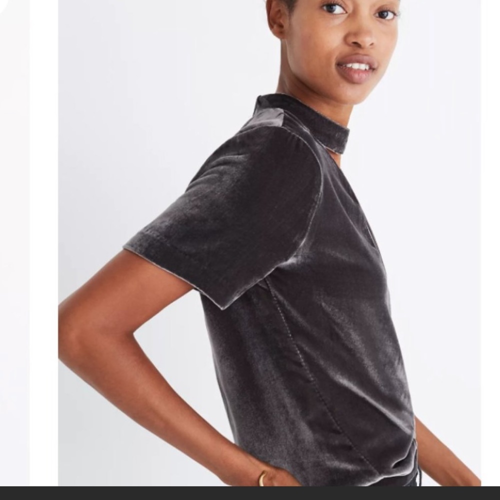 Madewell Velvet Choker Top in gunmetal - Picture 2 of 7